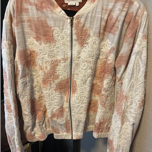 Anthropologie Lightweight Bomber Jacket -- Cotton Tie-dye Embroidery Beads - Picture 2 of 6